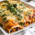 Butternut Squash Enchiladas Topped With Melted Cheese And Garnished With Cilantro On A White Plate