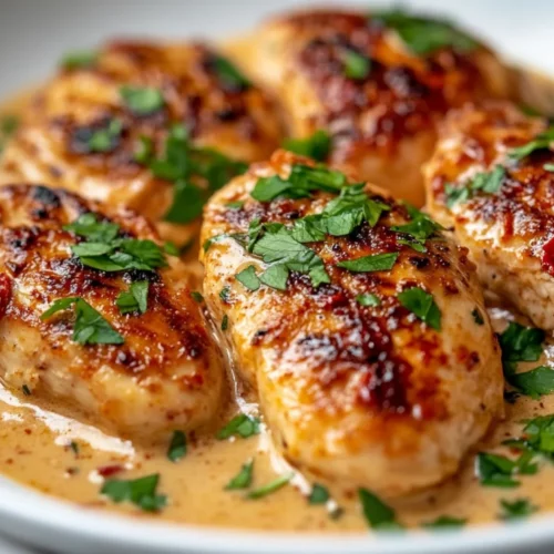 Healthy Chicken Cutlets With Sun-Dried Tomato Sauce: Quick &Amp; Creamy Recipe 2 Chicken Cutlets With Sun-Dried Tomato Sauce Served On A White Plate, Garnished With Fresh Parsley