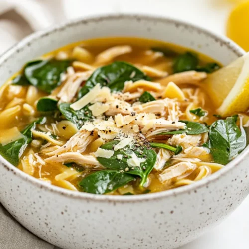 Healthy Chicken Noodle Soup With Spinach &Amp; Parmesan: A Comforting Classic Reinvented 2 Bowl Of Chicken Noodle Soup With Spinach, Whole-Wheat Pasta, And Parmesan, Garnished With Pepper And A Lemon Wedge On A White Table
