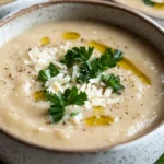 Bowl Of Creamy White Bean Soup Garnished With Parmesan And Parsley, Served With Warm Tones On A Rustic Table