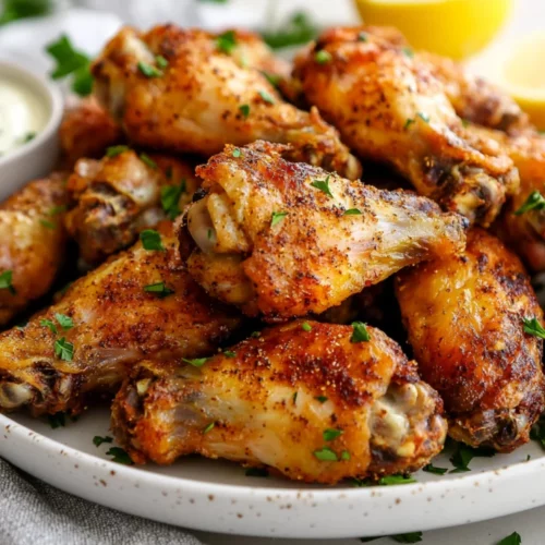 Crispy Oven-Baked Chicken Wings: A Healthy And Flavorful Snack 2 Crispy Oven-Baked Chicken Wings On A White Plate Garnished With Parsley, Served With Ranch Dipping Sauce And Lemon Wedges