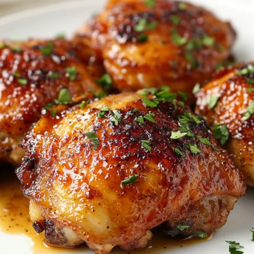 Garlic Brown Sugar Chicken Thighs: A Flavorful, Healthy Dinner 2 Juicy Garlic Brown Sugar Chicken Thighs Garnished With Fresh Parsley On A White Plate, Served With Rich Caramelized Sauce