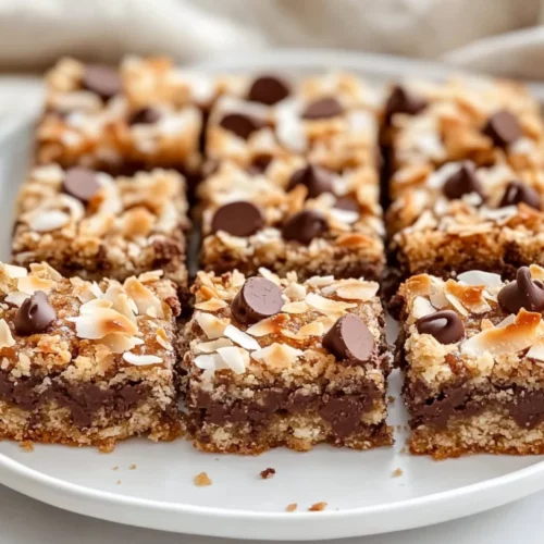 Plate Of Gluten Free Hello Dolly Squares With Layers Of Chocolate And Toasted Coconut, Warm And Inviting