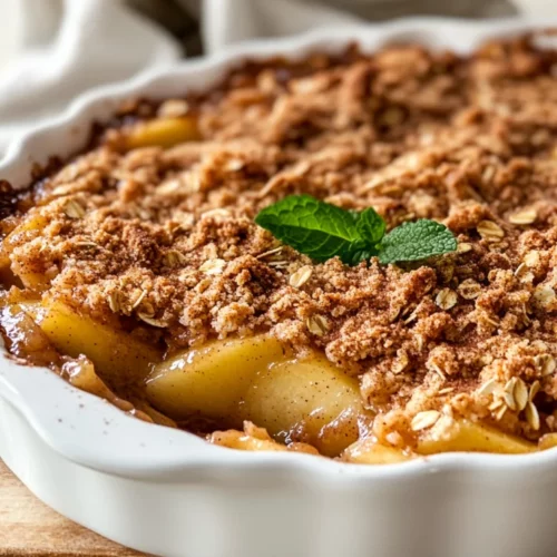 Healthy Apple Crisp: A Delicious And Nutritious Dessert 2 Delicious Healthy Apple Crisp Served In A White Dish, Garnished With Mint Leaves And Cinnamon On A Wooden Table