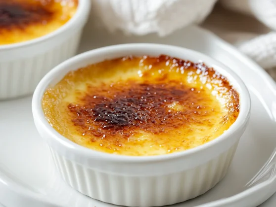 The Best Keto Crème Brûlée Dessert: Easy &Amp; Low-Carb Recipe 2 Keto Crème Brûlée Dessert In A Ramekin With A Golden Caramelized Crust And Vanilla Custard, On A Clean White Plate.
