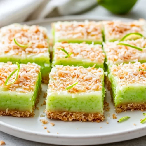 Low-Carb Coconut Lime Bars For A Zesty, Guilt-Free Treat 2 Low-Carb Coconut Lime Bars On A White Plate, Garnished With Toasted Coconut And Lime Zest Curls