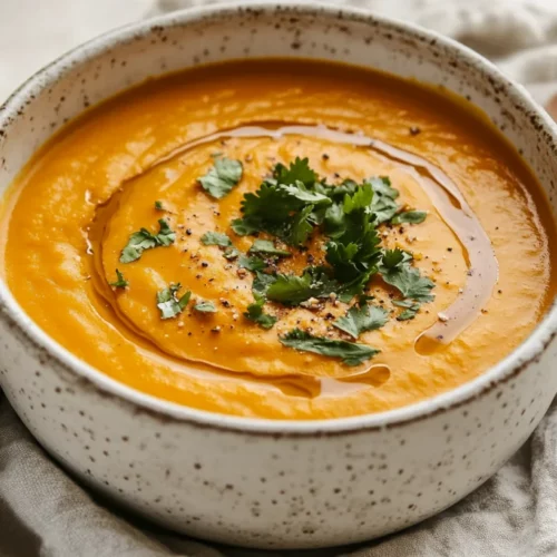 Sweet Potato Soup With Peanut Butter: Creamy, Healthy &Amp; Delicious 2 Bowl Of Sweet Potato Soup With Peanut Butter, Garnished With Cilantro And Peanut Butter Swirl, On A Linen Towel