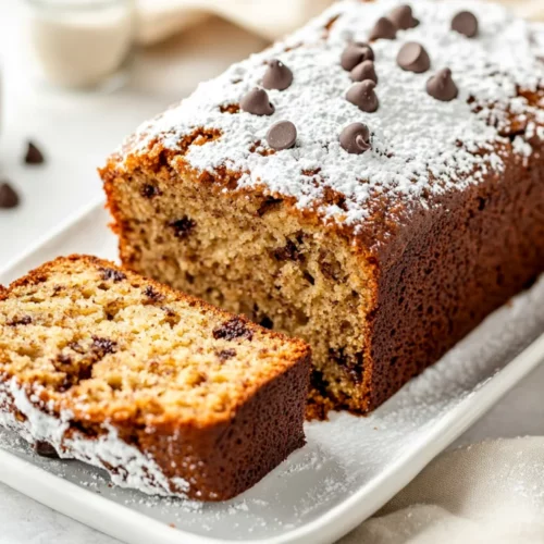 Vegan Banana Bread: Moist, Easy, And Perfectly Sweet 2 Close-Up Of Golden Vegan Banana Bread On A White Plate With A Slice Pulled Forward Showing Its Moist, Soft Texture.