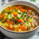 Bowl Of Weight Loss Cabbage Soup Brimming With Colorful Vegetables And Garnished With Fresh Parsley