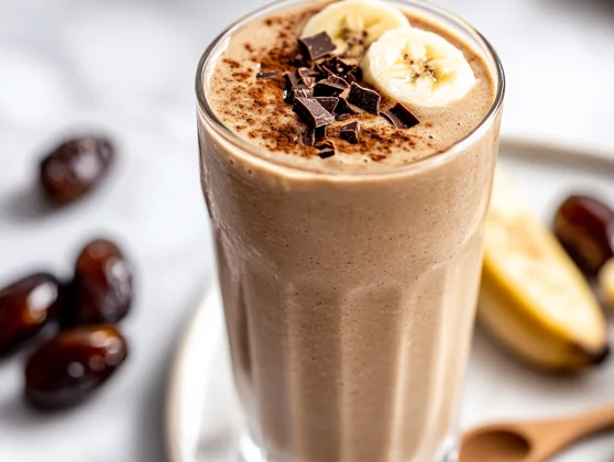 Cold Brew Coffee Smoothie: The Best Healthy Pick-Me-Up 2 Cold Brew Coffee Smoothie Topped With Chocolate Shavings And Cinnamon, Served In A Tall Glass With A Wooden Spoon Beside It.