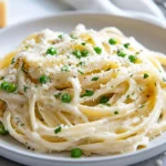 Creamy Cottage Cheese Alfredo Pasta Twirled On A White Plate, Topped With Parmesan And Chives