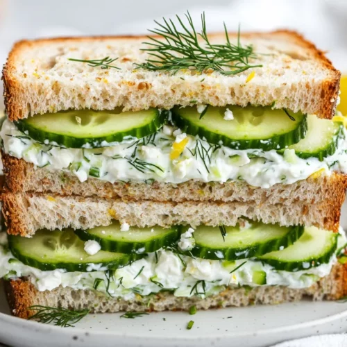 Easy Cucumber Salad Sandwiches: Fresh, Healthy, And Delicious 2 Easy Cucumber Salad Sandwiches On A White Plate With Fresh Herbs And Vibrant Cucumber Layers