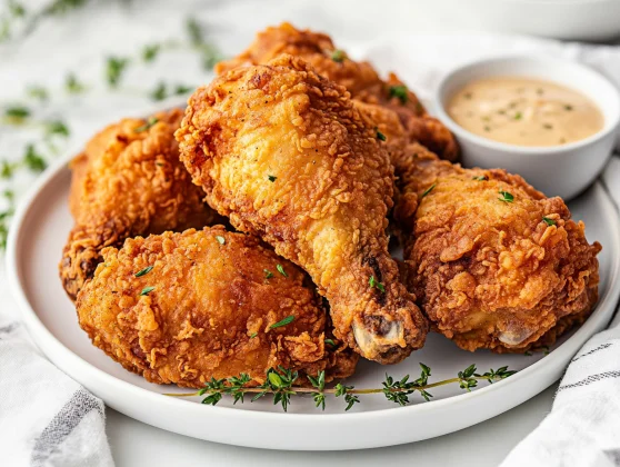 The Best Gluten-Free Fried Chicken: Crispy, Crunchy, And Delicious 2 Crispy Gluten-Free Fried Chicken On A White Plate, Garnished With Fresh Parsley And Lemon Wedges