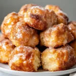 Fluffy Gluten Free Monkey Bread Drizzled With Glaze On A White Plate, Dusted With Cinnamon Sugar