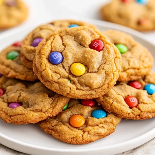 Gluten-Free Peanut Butter Cookies With M&Amp;Ms - Soft And Irresistible 2 Plate Of Gluten-Free Peanut Butter Cookies With M&Amp;Ms, Showcasing Golden Edges And A Soft Texture.
