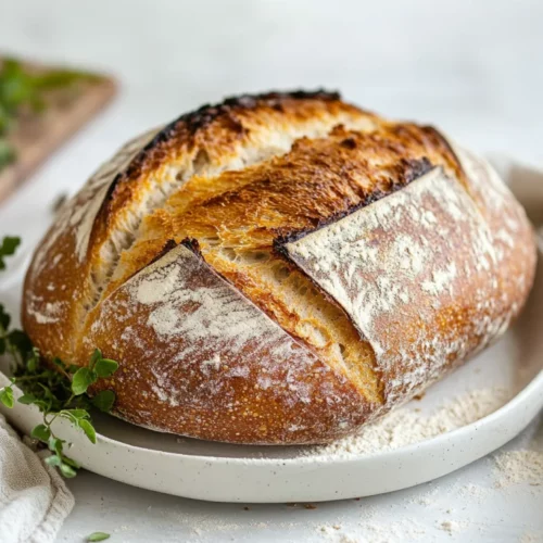 The Best Gluten Free Sourdough Bread For Perfect Homemade Flavor 2 Golden Gluten Free Sourdough Bread On A White Plate Garnished With Fresh Herbs And A Linen Towel
