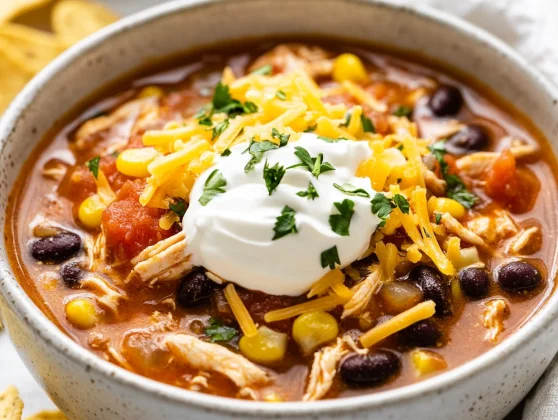 Gluten Free Taco Soup: A Nutritious &Amp; Flavorful Dinner 2 Bowl Of Gluten Free Taco Soup Topped With Sour Cream And Cheese, Served With Tortilla Chips On A Wooden Table.