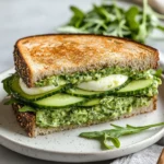 Delicious Green Goddess Sandwich On A White Plate, Layered With Fresh Vegetables And Creamy Sauce