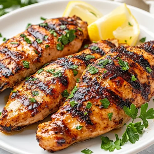 Grilled Chicken With Yogurt Marinade: Juicy, Healthy, And Easy 2 Grilled Chicken With Yogurt Marinade On A White Plate Garnished With Fresh Parsley And Lemon Wedges