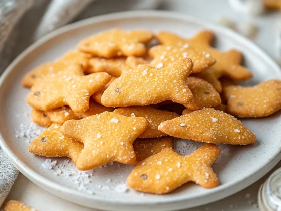 Homemade Goldfish Crackers: Healthy And Easy Recipe For Everyone 2 A Plate Of Crispy Homemade Goldfish Crackers With A Light Salt Sprinkle, Arranged Invitingly On A White Plate.