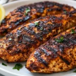 How To Grill Blackened Chicken On A White Plate Garnished With Fresh Parsley And A Lemon Wedge