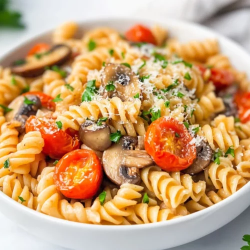 Roasted Tomato Pasta With Mushroom: A Healthy, Flavorful Dinner 2 Bowl Of Roasted Tomato Pasta With Mushroom Topped With Parsley And Parmesan On A White Plate