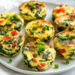 Delicious Spinach Egg Bites On A White Plate Garnished With Green Onions, Offering A Pop Of Color.