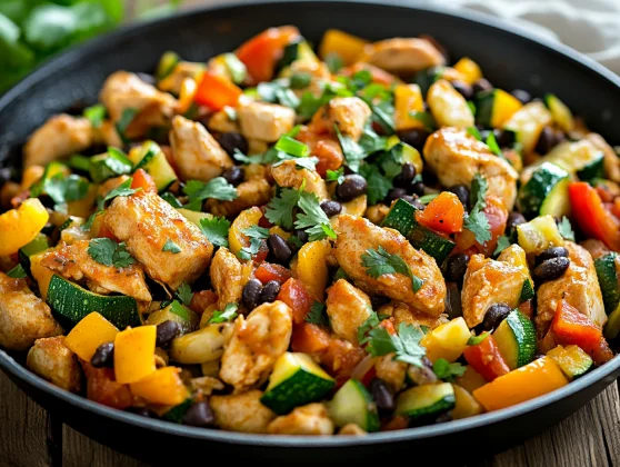 Perfect Tex Mex Chicken Zucchini Skillet For A Healthy Dinner In 30 Minutes 2 Tex Mex Chicken Zucchini Skillet Topped With Melted Cheese And Fresh Herbs In A Skillet On A Wooden Table