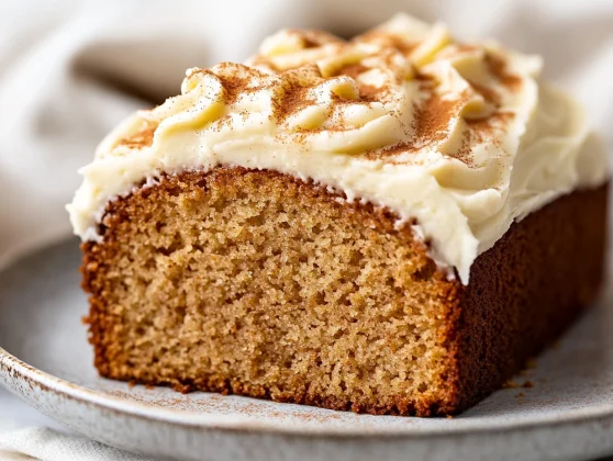 Decadent Applesauce Cake With Cream Cheese Frosting Recipe 2 Slice Of Applesauce Cake With Cream Cheese Frosting On A White Plate, Garnished With Walnuts And Cinnamon
