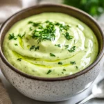 Bowl Of Creamy Avocado Ranch Dressing Garnished With Fresh Herbs On A Rustic Plate