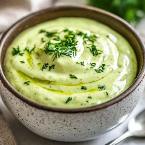 Bowl Of Creamy Avocado Ranch Dressing Garnished With Fresh Herbs On A Rustic Plate