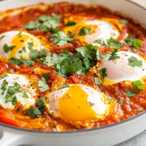 Best Shakshuka Recipe – Healthy, Easy &Amp; Packed With Flavor 2 Best Shakshuka Served In A White Pan With Poached Eggs, Garnished With Fresh Herbs