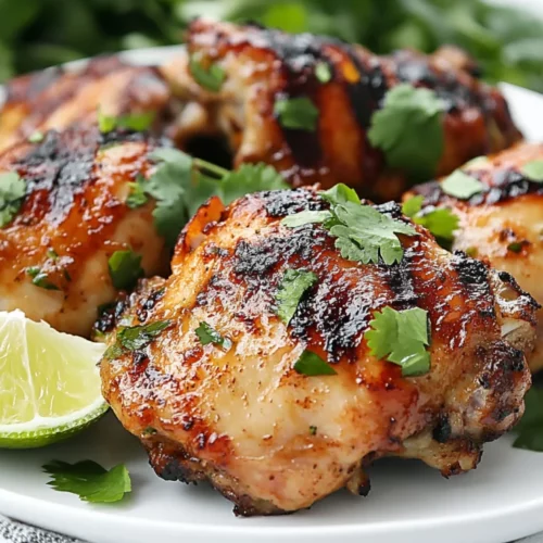 Healthy Cilantro Lime Chicken Recipe: Quick, Zesty, And Delicious 2 Grilled Cilantro Lime Chicken Thighs On A White Plate, Garnished With Cilantro And Lime Wedges