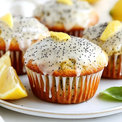 Gluten Free Lemon Poppy Seed Muffins Recipe: Healthy, Easy, Delicious 2 Gluten Free Lemon Poppy Seed Muffins On A White Plate, Drizzled With Glaze And Garnished With Lemon Wedges