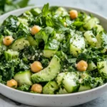 Vibrant Green Goddess Salad In A White Bowl With Fresh Herbs And Creamy Dressing Garnished With Nutritional Yeast