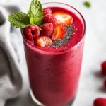 Vibrant Healthy Berry Smoothie In A Tall Glass, Garnished With Mint And Fresh Berries
