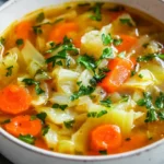 A Bowl Of Healthy Cabbage Soup Garnished With Parsley, Showcasing Vibrant Vegetables In A Warm, Inviting Broth.