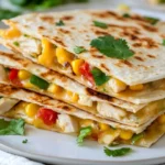 Delicious Healthy Chicken Quesadillas On A White Plate, Garnished With Cilantro And Bursting With Colorful Fillings
