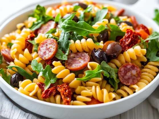 Italian Pasta Salad With Cavatappi: A Healthy &Amp; Flavorful Recipe 2 Italian Pasta Salad With Cavatappi Served In A White Bowl, Garnished With Fresh Basil And Arugula