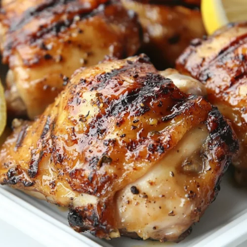 Lemon Herb Grilled Chicken On A White Plate Garnished With Fresh Herbs And Lemon Wedges