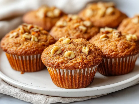 The Best Morning Glory Muffins For A Healthy Start 2 Freshly Baked Morning Glory Muffins On A White Plate, Garnished With Walnuts And Cinnamon