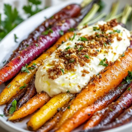 Roasted Carrots With Whipped Feta: A Healthy Side Dish Delight 2 Colorful Roasted Carrots With Whipped Feta Served On A White Platter, Garnished With Parsley And Crispy Breadcrumbs