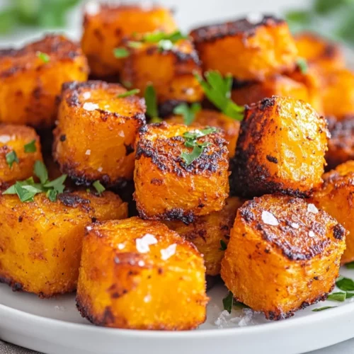 Crispy Roasted Kabocha Squash Tots On A White Plate Garnished With Fresh Parsley