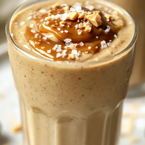 Salted Caramel Protein Shake: A Creamy And Healthy Indulgence 2 Close-Up Of A Salted Caramel Protein Shake With Almond Butter Swirl And Sea Salt, Served In A Glass With A Medjool Date.