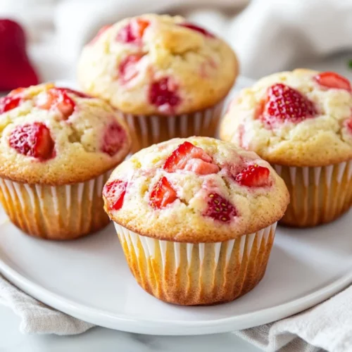 Strawberry Yogurt Muffins: Nutritious &Amp; Delicious In 30 Minutes 2 Golden-Brown Strawberry Yogurt Muffins On A White Plate, Garnished With Fresh Strawberries In Bright Natural Lighting