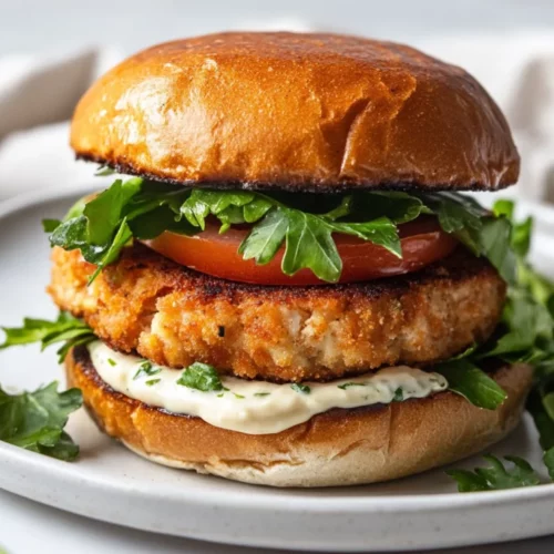 Satisfying Tuna Burgers Skillet Recipe Packed With Protein 2 Tuna Burgers Skillet Served On A White Plate, Garnished With Wasabi Mayo And Fresh Greens
