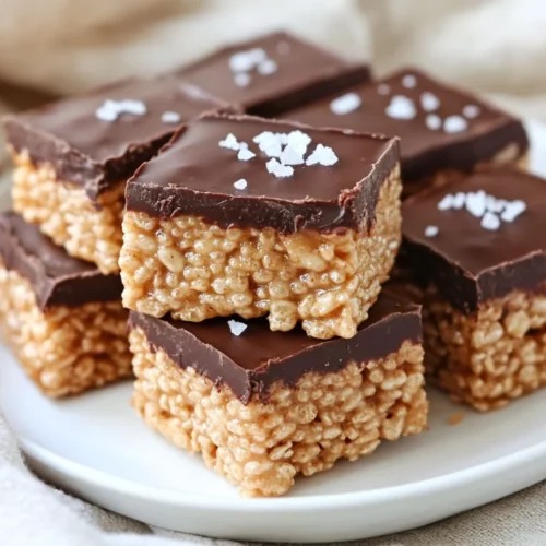 Delicious Vegan Rice Krispie Treats Topped With Chocolate And Sea Salt On A White Plate