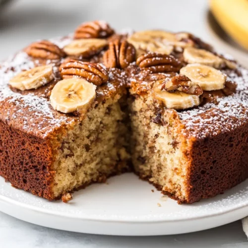 Best Banana Coffee Cake With Cream Cheese &Amp; Pecans 2 Slice Of Banana Coffee Cake On A White Plate, Topped With Pecans And Powdered Sugar, Showcasing Moist Texture.
