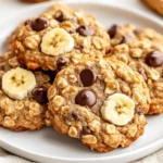 Warm Banana Oatmeal Cookies On A White Plate Garnished With Walnuts And Banana Slices
