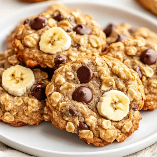 Warm Banana Oatmeal Cookies On A White Plate Garnished With Walnuts And Banana Slices